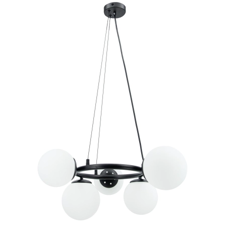 Lampa wisząca czarna metalowa z 5 mlecznymi kloszami 8278/5 - Lampy Elem
